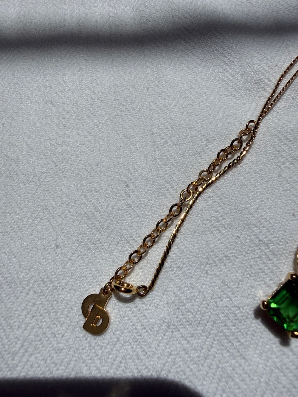 Dior Gold Chain Necklace with Green Gemstone Pendant - Picture 3 of 3